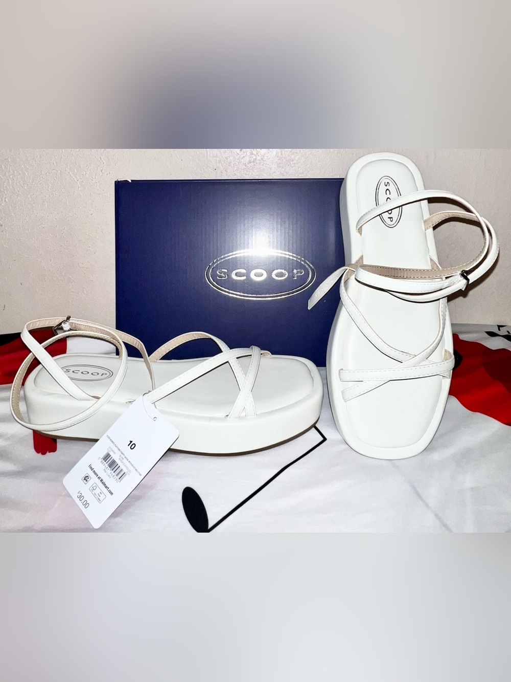 NWT Scoop Women’s Platform Strappy Sandals (White) Size 10